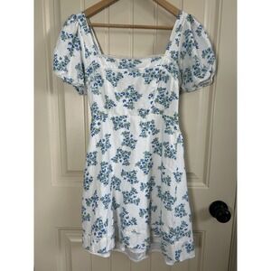Jopra Women's Mini Dress Sz M White Floral Cottagecore Milkmaid Smocked * Flaw
